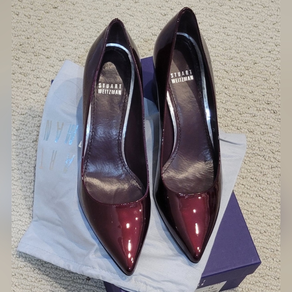 Stuart Weizmann Burgundy 2.5 inch Heel Patent Leather Pumps